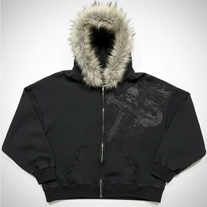 Black Hoodie with Fur Trim